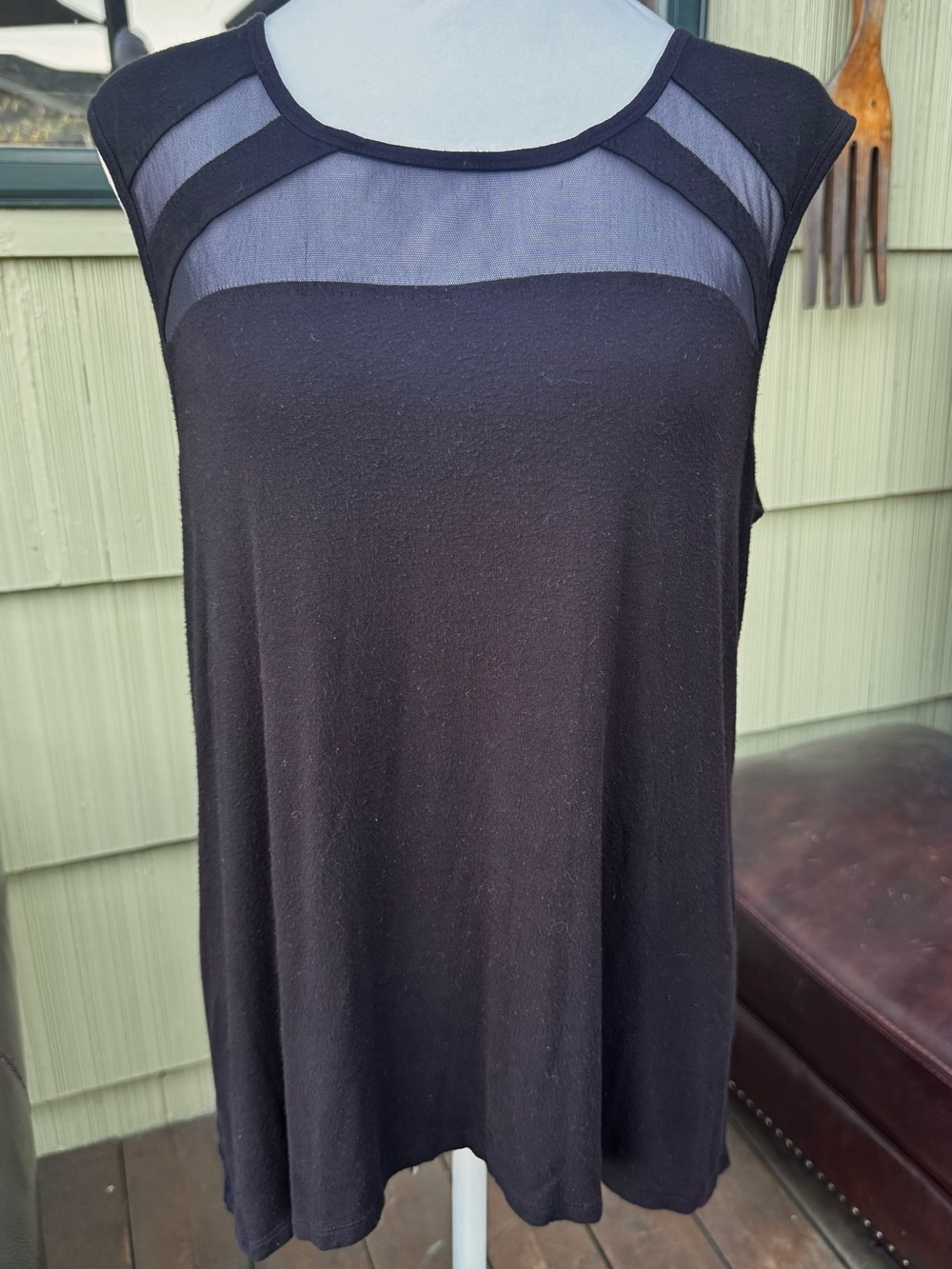 For Cynthia Black Mesh Yoke Sleeveless Tunic